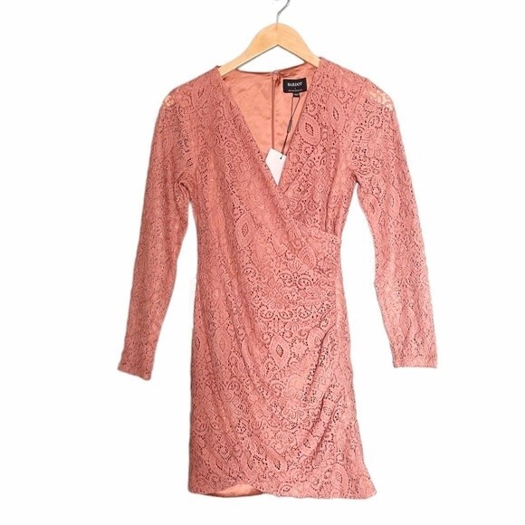 NWT Bardot Dress Isla Long Sleeve Lace Ruched Mini Copper Rose Size Small NEW - Picture 5 of 14